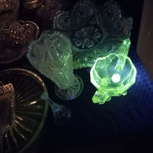 Vintage Glassware Set with Green Glow